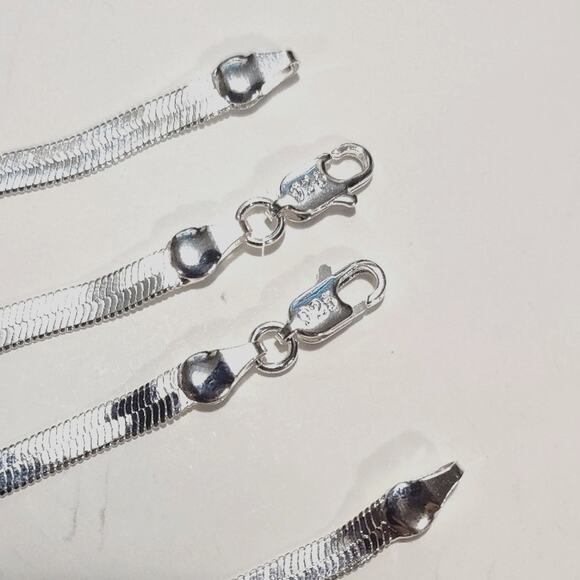 S925 Sterling Silver Herringbone Necklace Bracelet Set Bundle Christmas Birthday